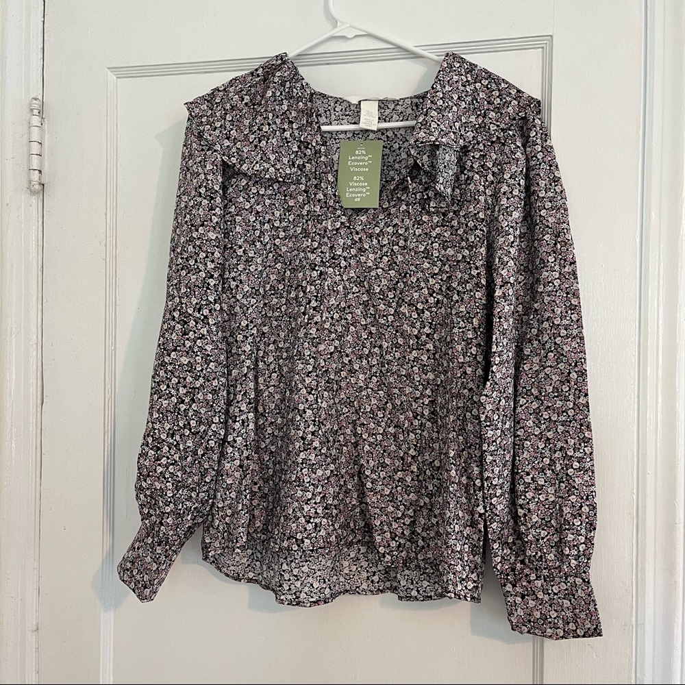 Flounce Collared Floral Blouse